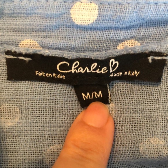 CHARLIE blue/white polka dot top size medium - Picture 9 of 10